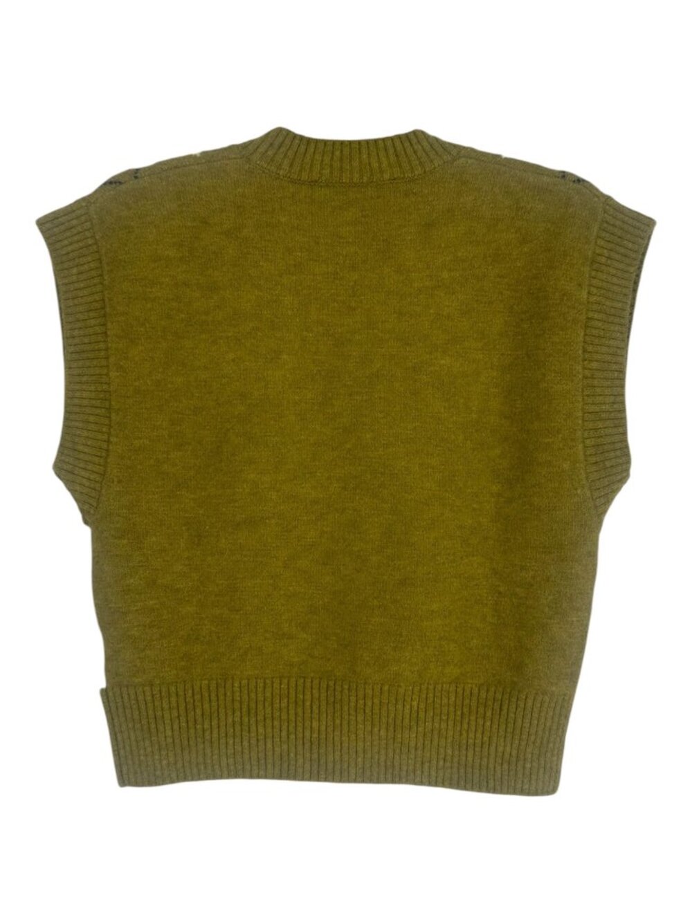Zara Olive Green Argyle Sweater Vest Womens Small V-Neck Knit Preppy Cottagecore - Picture 2 of 7